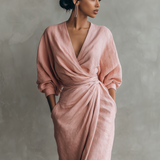 Roosa Linane Maxi Kleid V-Kaelus