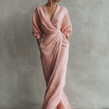 Roosa Linane Maxi Kleid V-Kaelus