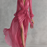 Roosa Šifon Kleid V-kaelus