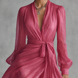 Roosa Šifon Kleid V-kaelus