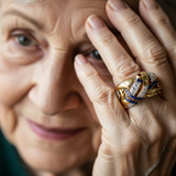 Vintage golden prsteň with blue zircon