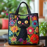 Quilted Black Cat Shoulder Torba