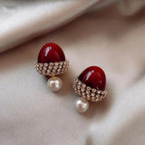 Red hazelnut náušnice with beads