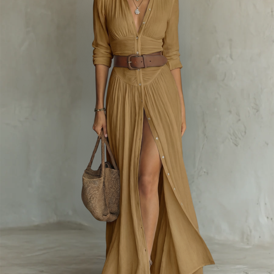 Suzanne | Maxi šaty with revere collar