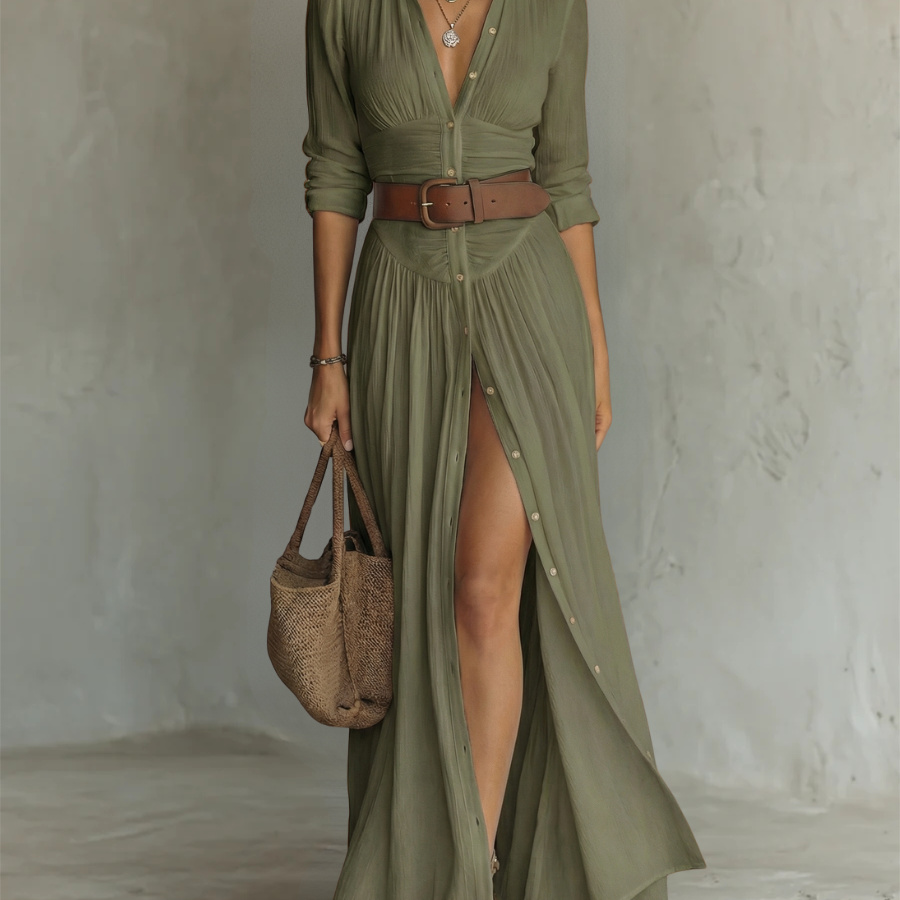 Suzanne | Maxi šaty with revere collar