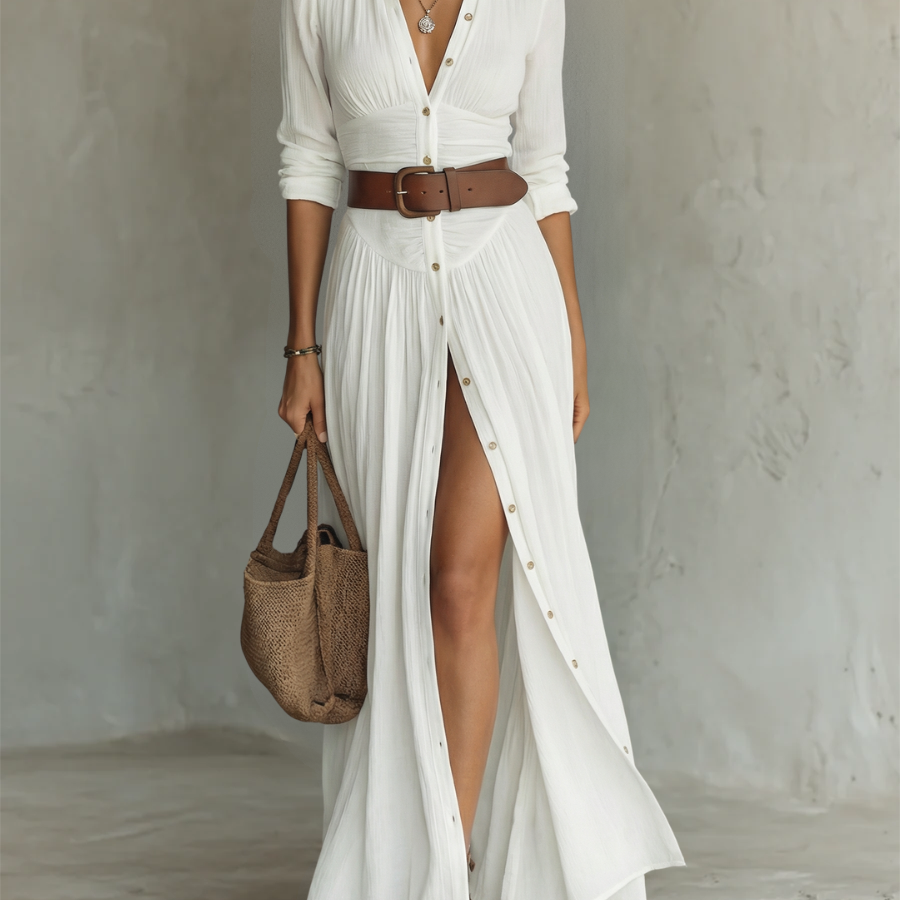Suzanne | Maxi šaty with revere collar