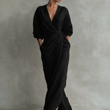Roosa Linane Maxi Kleid V-Kaelus
