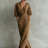 Roosa Linane Maxi Kleid V-Kaelus