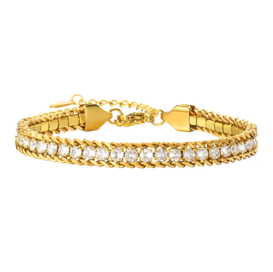 Stainless steel náramok with cubic zirconia retiazka