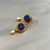 Vintage zlatý earring with blue pearls