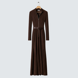 Kateřina | Dlhý brown šaty with a belt and a front zip