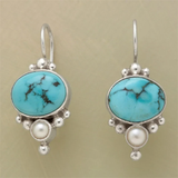 Vintage náušnice with blue kameň and pearls