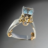 Vintage zlatý and strieborný prsteň with blue zircon