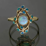 Blue Vintage Prsteň with Crystals and Opal