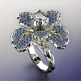 Strieborný prsteň with blue flower and krištáľové
