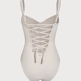 Off White Cross Back Tummy Control One-Piece Swimsuit