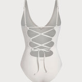 Off White V Neck Tummy Control One-Piece Swimsuit-Available In Long Torso
