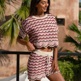 Ružové vlnové háčkované šortky sťahovacie